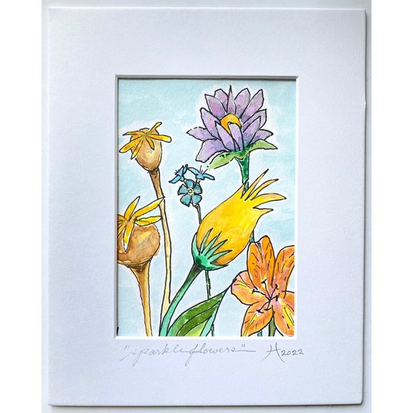 Original Art “Sparkle Flowers 1” Handmade Artwork by Tristina Dietz Elmes Decor - Picture 2 of 6